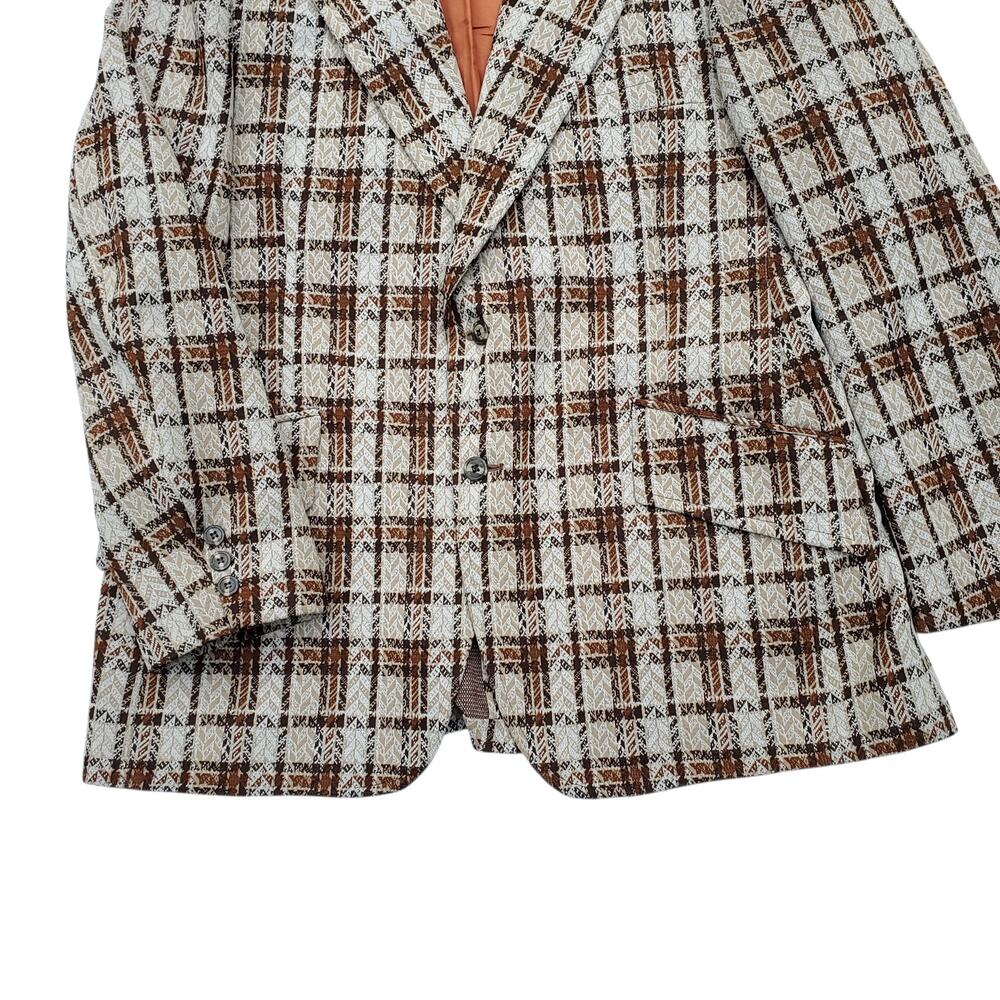 Vintage Tartan Plaid Blazer Retro Mod 70s Sport Coat Jacket Orange Check 46x31 - Picture 3 of 15